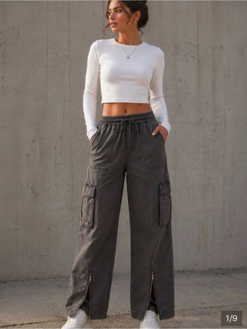 Abercrombie & Fitch Charcoal Cargo Wide Leg Pants